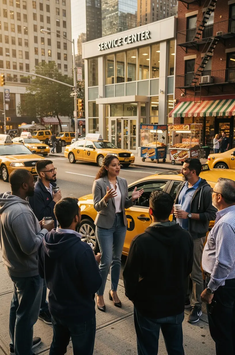 Technician explaining transmission repair options to a customer in a professional New York workshop